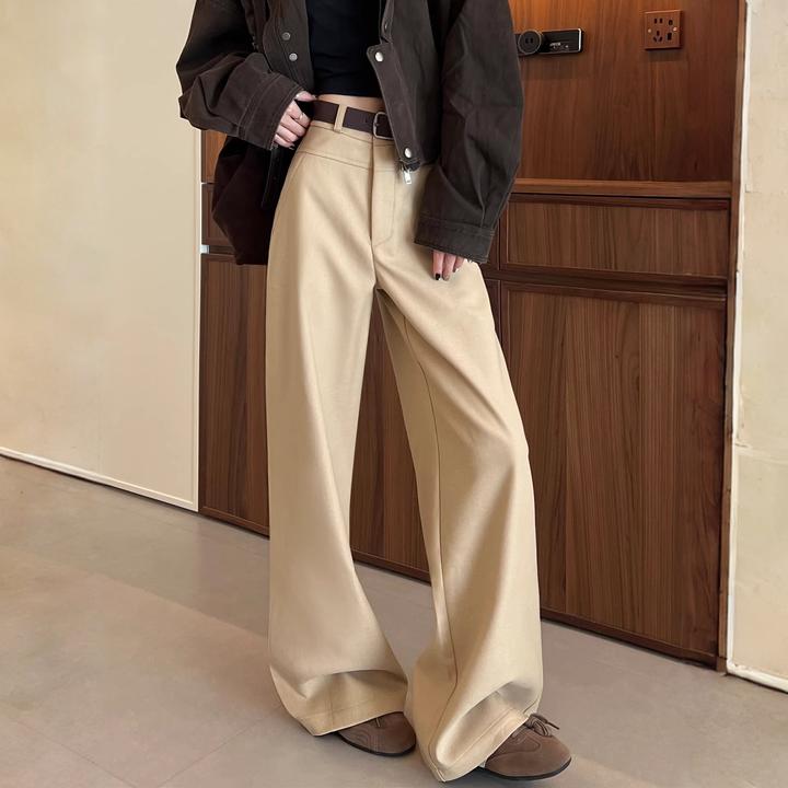 卡其阔腿西裤女2025春秋季高腰垂感窄版西装裤休闲直筒松弛感裤子