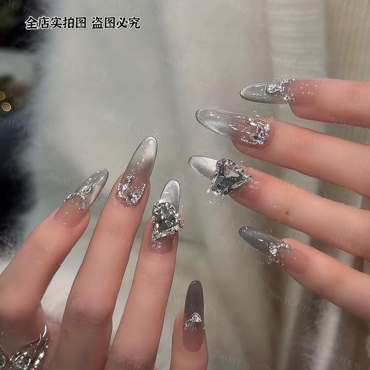 月落星河-三月兔纯手工穿戴甲春季美甲显白可拆卸钻饰爆闪穿戴甲