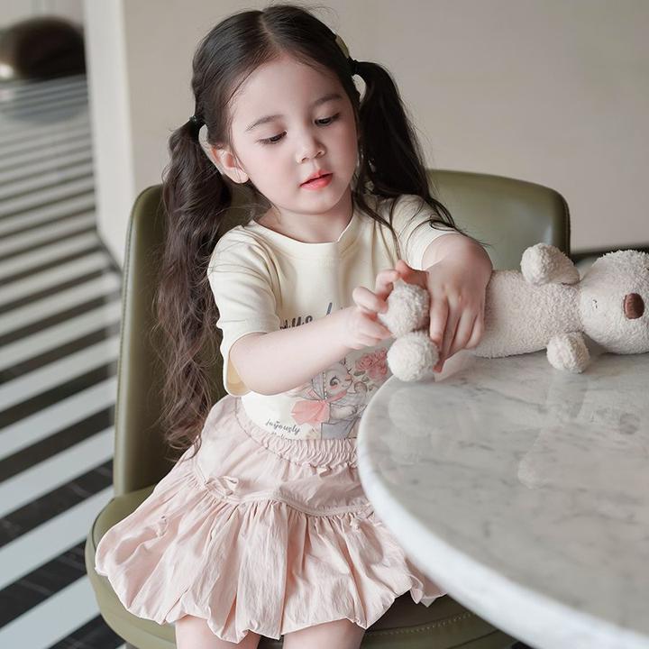 女童夏装套装新款洋气韩版时髦儿童夏季短袖宝宝花苞裙两件套