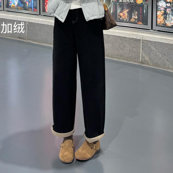 宿慕SUMU时尚百搭加绒显瘦韩系奶奶裤女10-10新品休闲牛仔裤33008