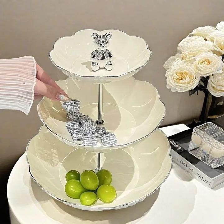 奶油风多层水果盘整套家用茶几摆件零食PET食品级防摔塑料欧式