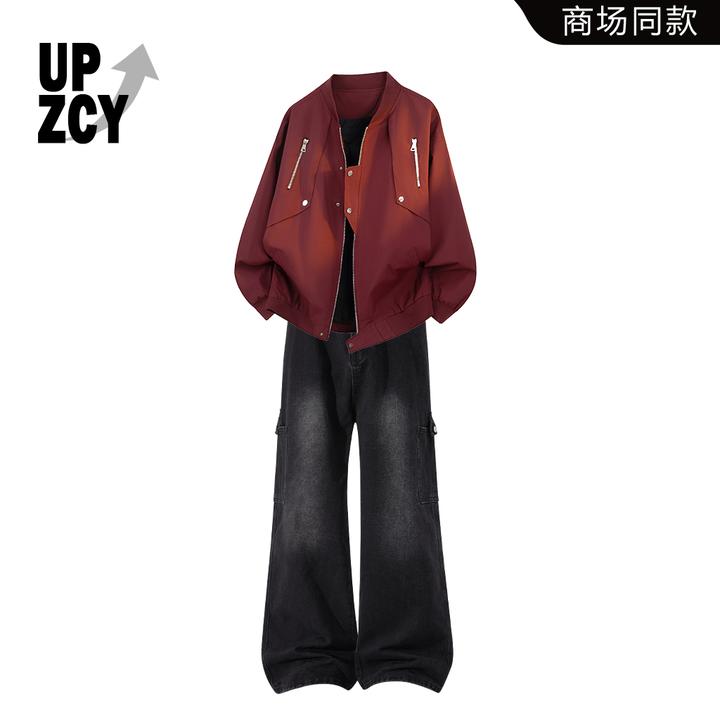 UPZCY美式潮流夹克套装男士秋冬新款轻奢痞帅两件套宽松休闲男装