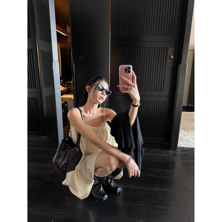 70不是七十【秋日诗集】初秋棉感斜纹吊带缩褶短款花苞裙