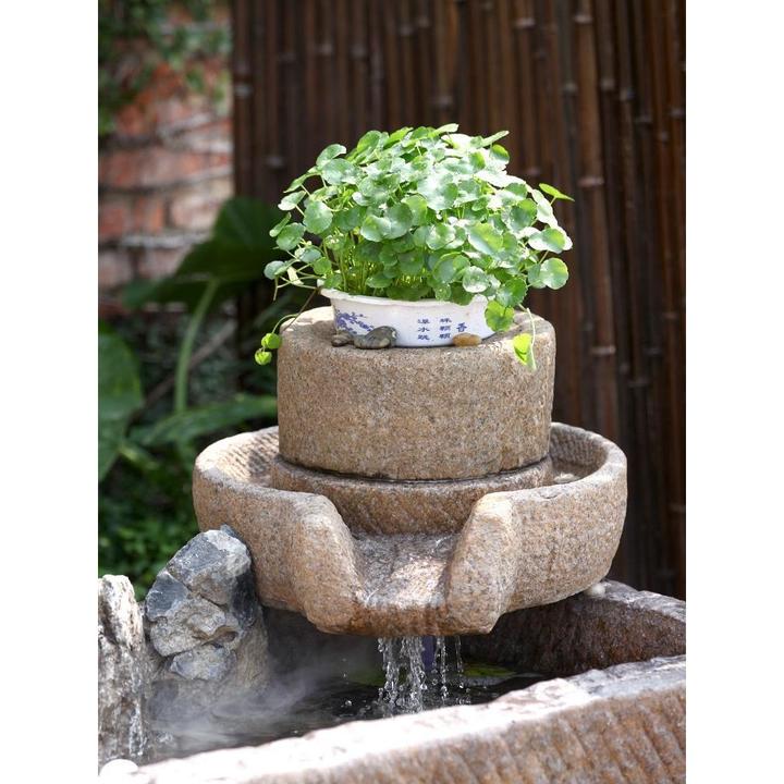 石磨流水假山石块磨盘配件景观装饰阳台庭院花园石磨流水摆件造景