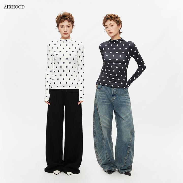 AIRHOOD 春秋季新款波点满印长袖T恤女圆领百搭潮牌辣妹上衣C5481