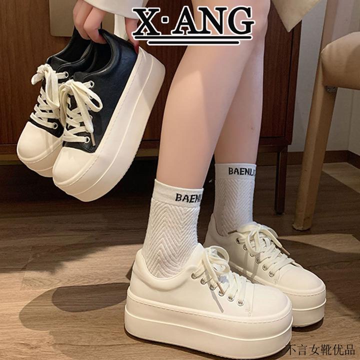 松糕厚底增高小个子女鞋大头面包鞋2025春季新款真皮小白鞋板鞋子