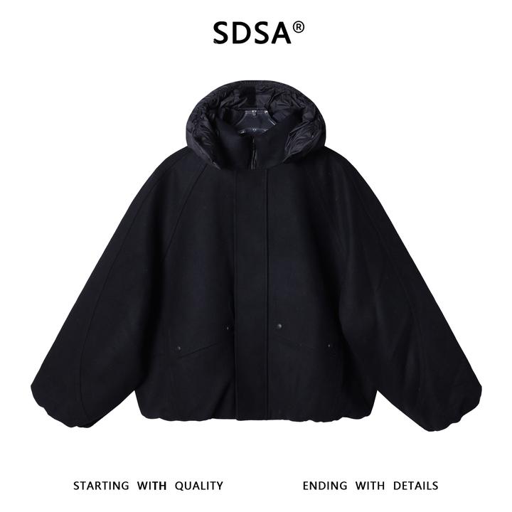 SDSA男士秋冬新款痞帅男装美式纯色拼接立领连帽羽绒服开衫宽松潮