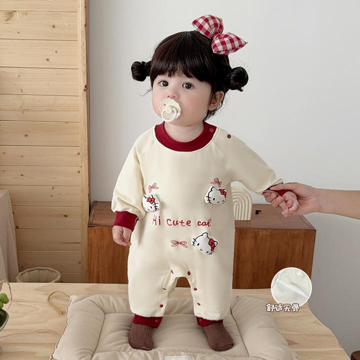 婴儿衣服秋装空调服新生儿女宝宝连体衣满月舒绒纯棉公主外出哈衣