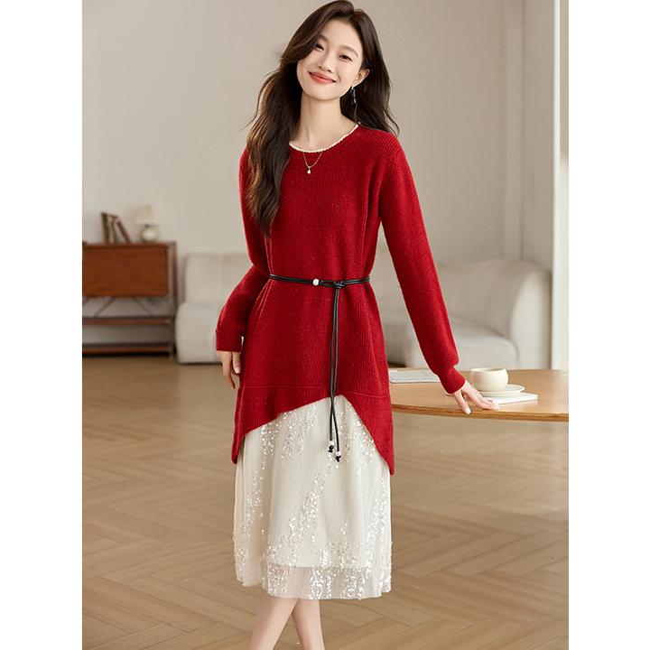 X.YING/香影女装秋季新款法式高级感连衣裙气质别致亮片拼接裙子