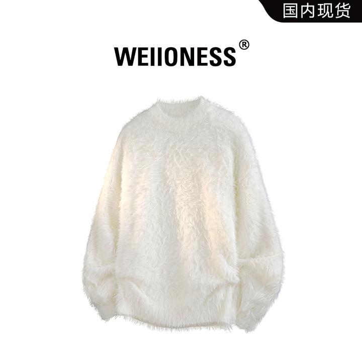 WEIIONESS复古慵懒风毛衣男秋季设计感圆领针织衫男生高级感衣服