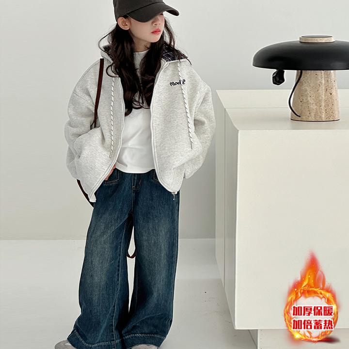 秋冬外套女童夹棉加厚连帽上衣10-15岁大童韩版冬季儿童衣服外穿