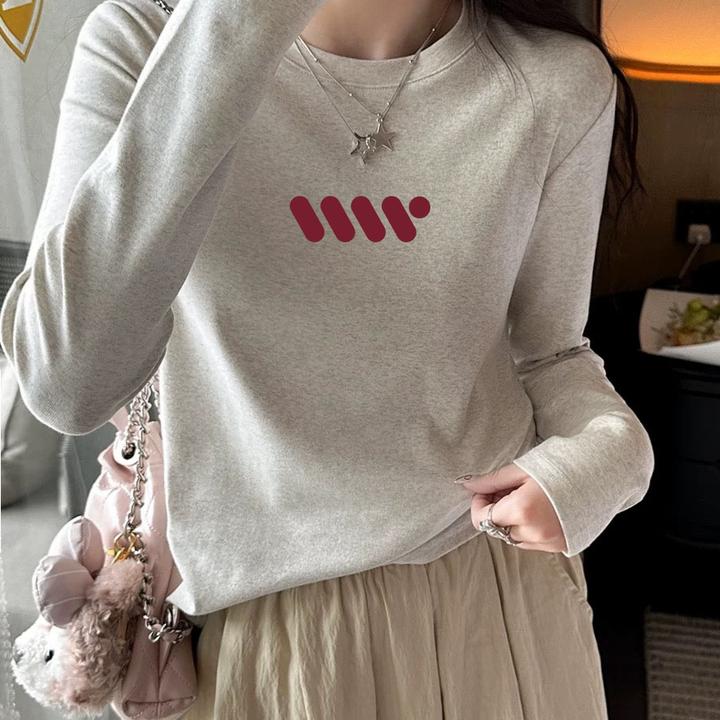 韩版高级灰t恤女长袖春秋新款圆领打底衫内搭棉质正肩基础款上衣