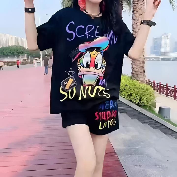 韩版网红同款运动套装女夏 短裤两件套显瘦洋气 减龄潮流ins风