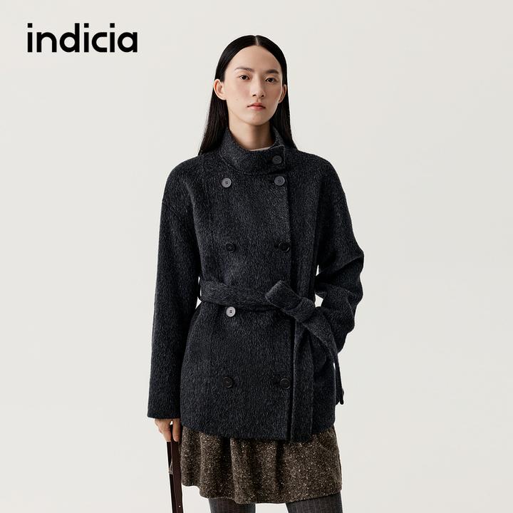 indicia标记2025冬季新款优雅复古垂顺挺括亲肤毛呢大衣L2D5DY253