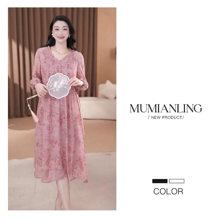 木棉林大码女装显瘦遮肉2025年新款休闲加大加宽女连衣裙ZB7672