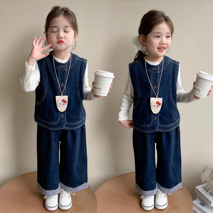 服装2025年款秋季简约衣服独特洋气时髦童童装脚大童夏季牛仔套装