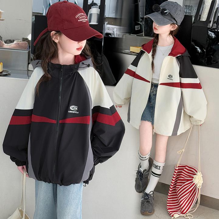 女童连帽外套春秋季2025新款装大儿童韩版洋气夹克女孩拉链衫上衣