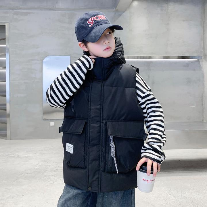 男童连帽马甲秋冬2025新款儿童冬装坎肩外穿男孩保暖背心外套加厚