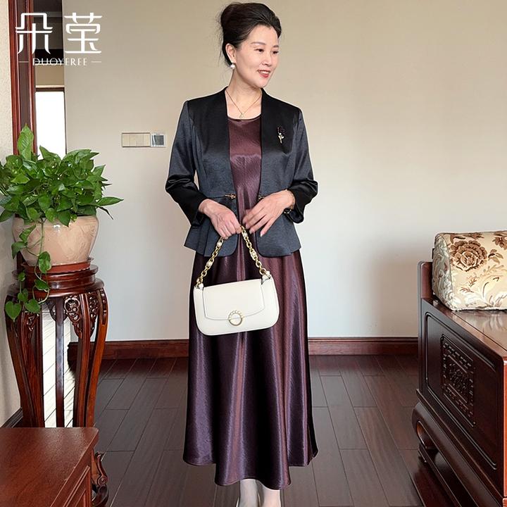 妈妈春秋装套装裙2025新款西装外套中老年女装气质两件套裙子F05