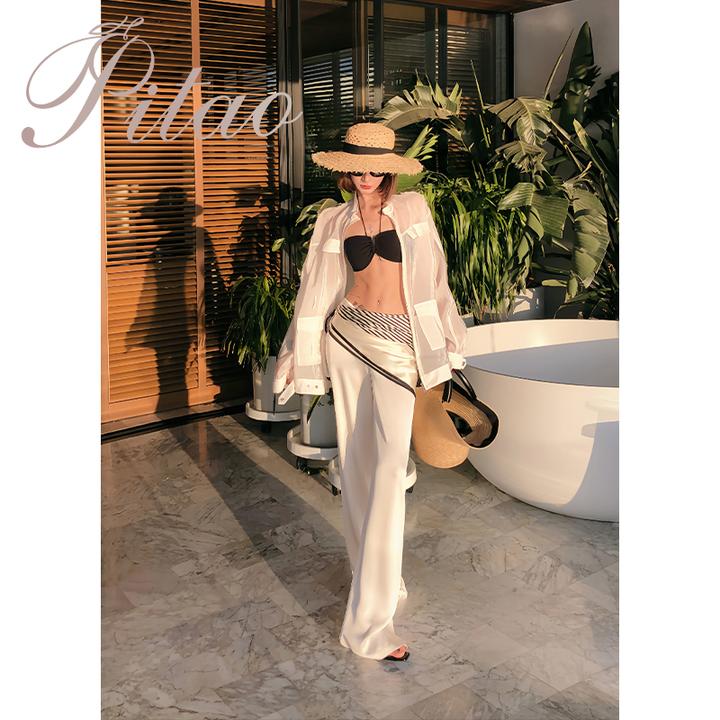 杜屁屁桃PITAO原创【白檀信笺】夏季醋酸时尚透气轻薄上衣短裤