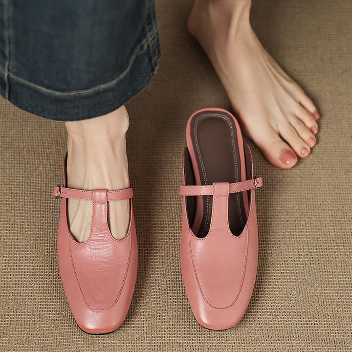现货新款真皮包头半拖女外穿2025新款夏季平低凉拖懒人鞋34到40码