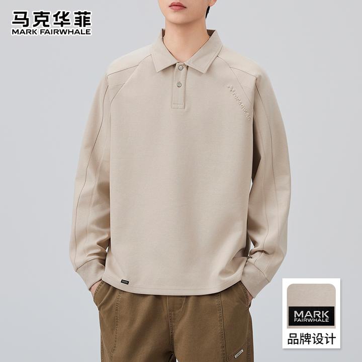 马克华菲春秋季新款重磅Polo衫长袖宽松翻领打底衫插肩袖百搭卫衣