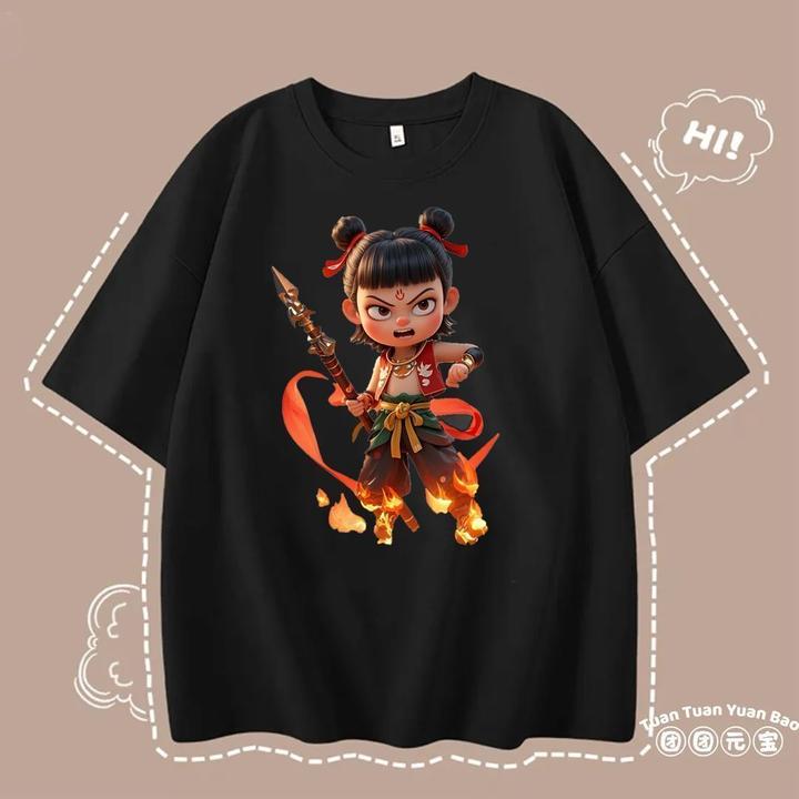 哪吒联名纯棉短袖2025新款圆领纯棉卡通T恤男女童可爱爆款中大童