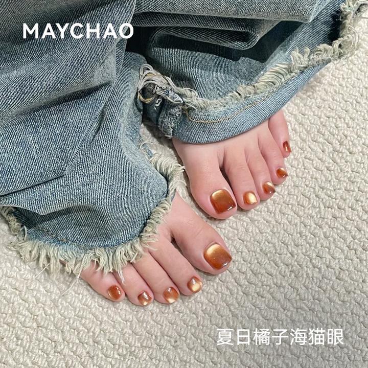 美潮显白高级感焦糖猫眼透色指甲油胶琥珀色玻璃珠焦糖爆闪美甲