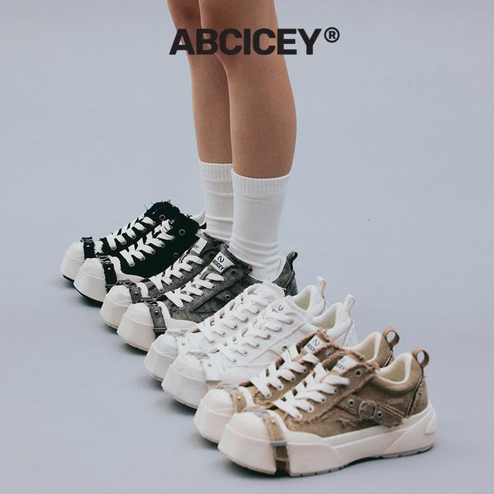 ABCICEY【引力系列】新品帆布鞋老爹鞋绑带鞋低帮厚底鞋增高秋季