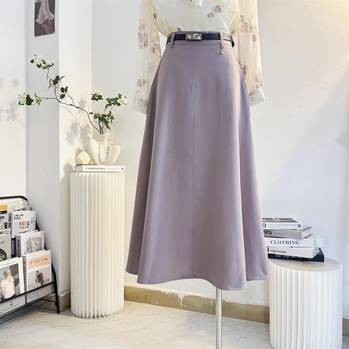 紫色伞裙中长款西装半身裙女2025秋季通勤气质高腰A字大摆长裙子