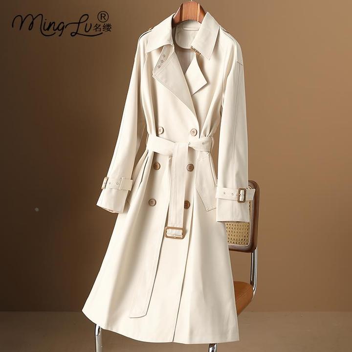 英伦米白色长款风衣外套女春气质高个子帅气干练修身大牌西装大衣