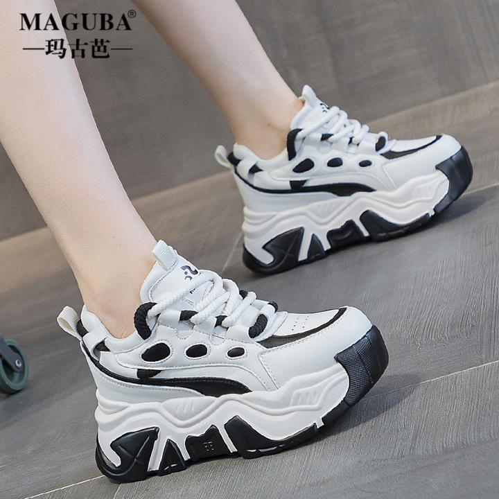 玛古芭皮面内老爹鞋女款舒适春季女士时尚百搭休闲不累脚休闲鞋软