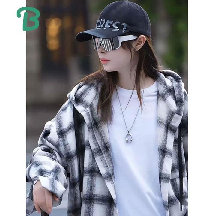 连帽格纹卫衣男款春秋季中性风穿搭潮牌衬衫外套宽松抽绳开衫上衣