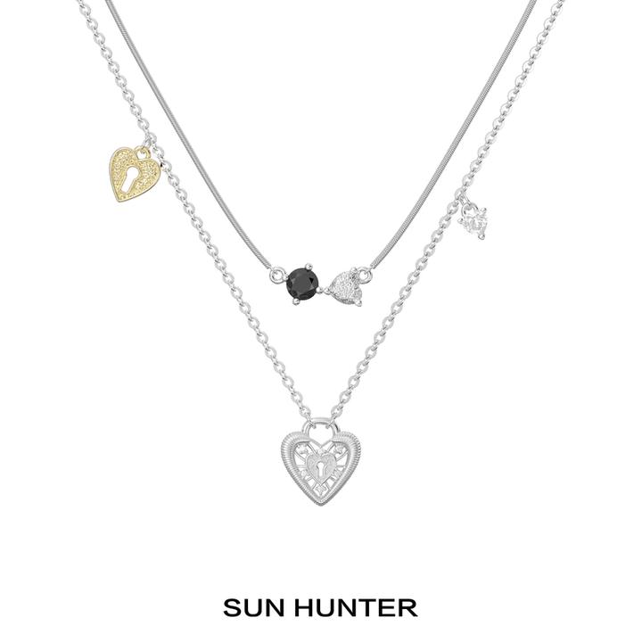 铜合金项链 三横SUN HUNTER「春日蕾丝」原创蕾丝爱心锁&钥匙饰品