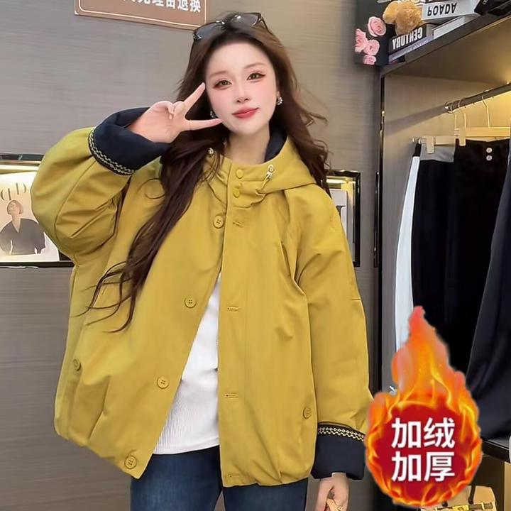 短款连帽棉衣女加绒加厚棉服秋冬新款韩版宽松显瘦上衣休闲外套潮