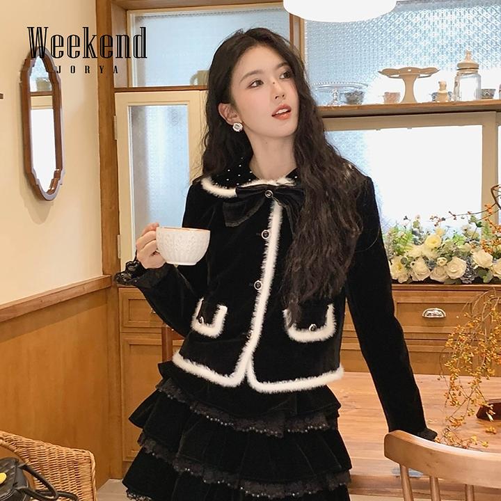 卓雅周末冬季千金满天星翻领丝绒短外套Q261029A