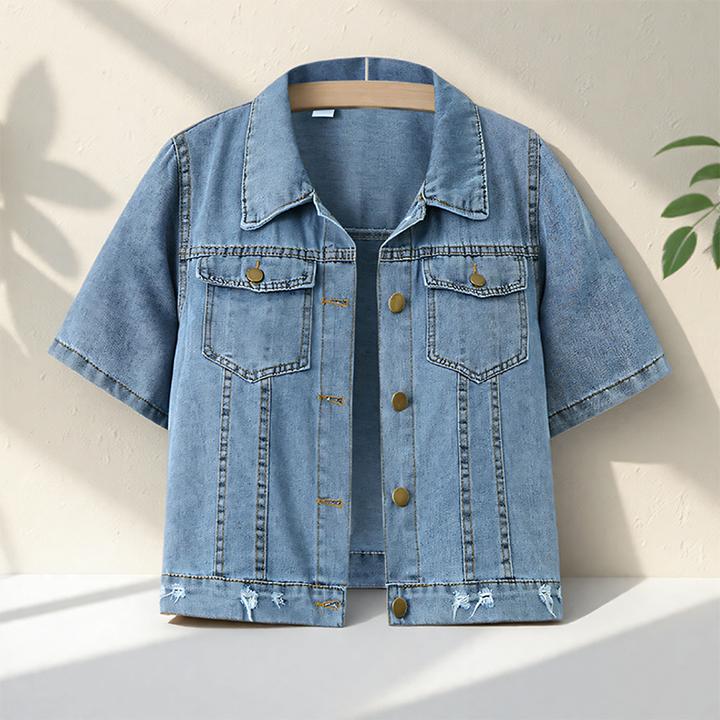 夏季拼接短款春秋女牛仔短外套夏装通勤时尚水洗薄款百搭复古衬衫
