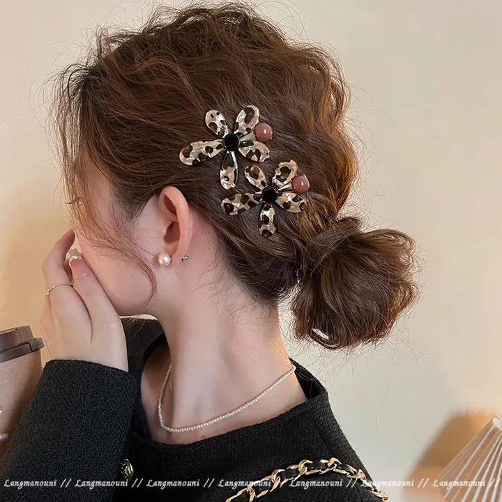 韩系甜酷豹纹太阳花发夹碎发刘海夹2025早秋新款高端侧边夹发卡