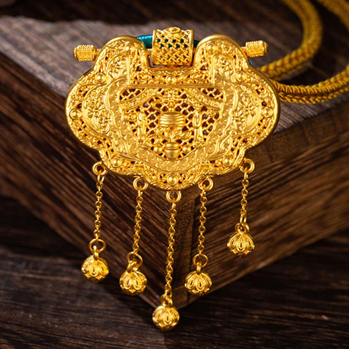 足金999黄金吊坠天子门生锁龙凤呈祥黄金项链5D硬金圣诞节礼物