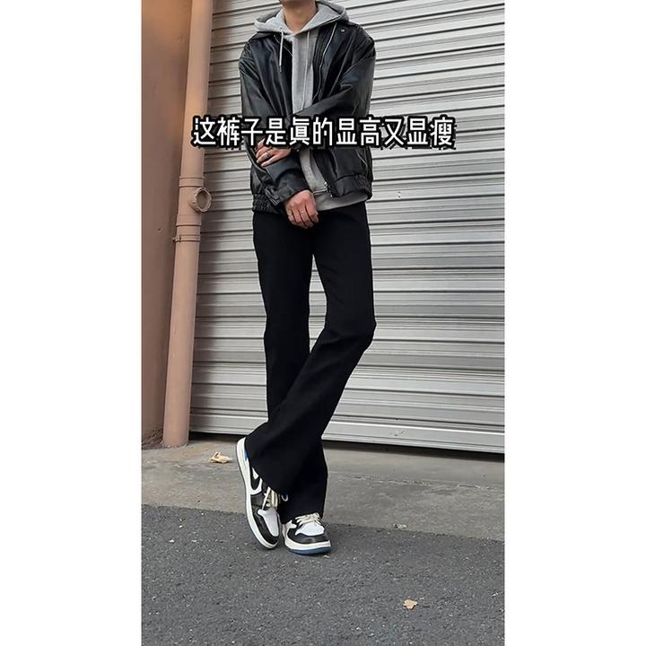 黑色弯刀微喇牛仔裤男款秋冬加绒美式高街vibe裤子显高显瘦直筒裤