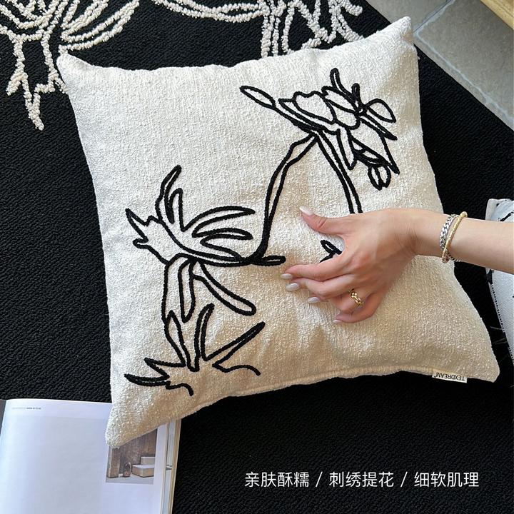 TEXDREAM素描 刺绣提花抱枕意式轻奢客厅沙发抱枕床头靠垫套