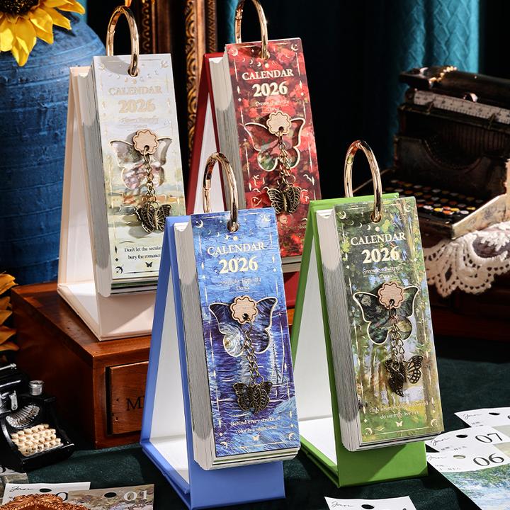 2026年烫金日历每日一页祝福文字单向历高颜值桌面摆件倒计时台历