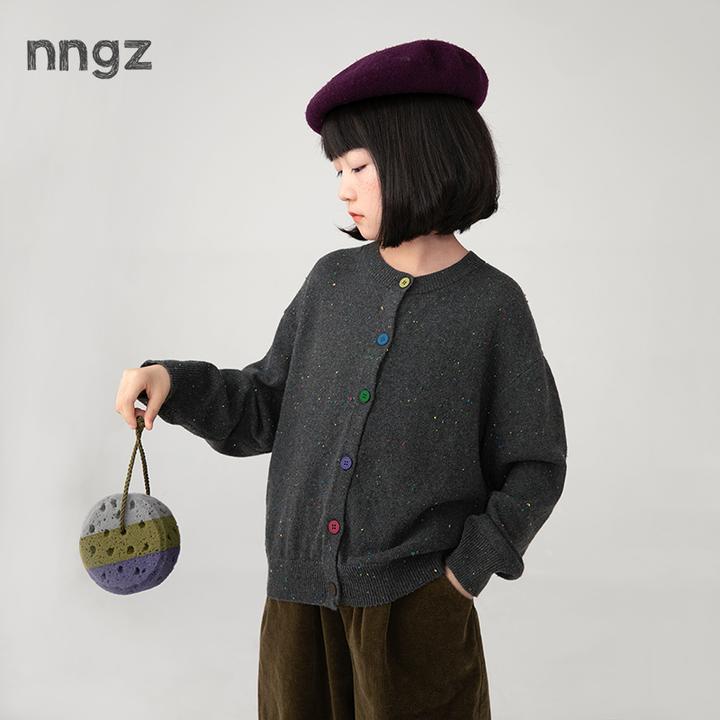 NNGZ设计师女童彩点毛衣开衫秋季洋气百搭儿童彩扣针织B25CM1169R