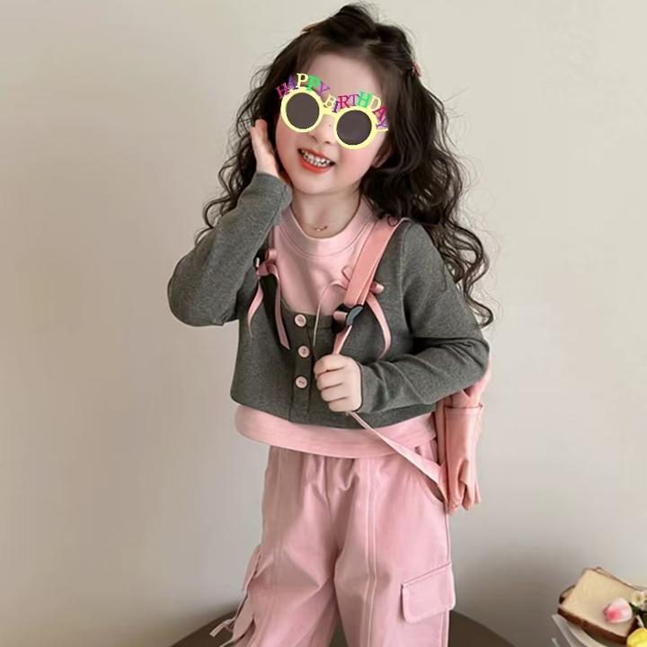 女小童工装套装春秋款2025新款宝宝洋气时髦春装小儿童运动两件套