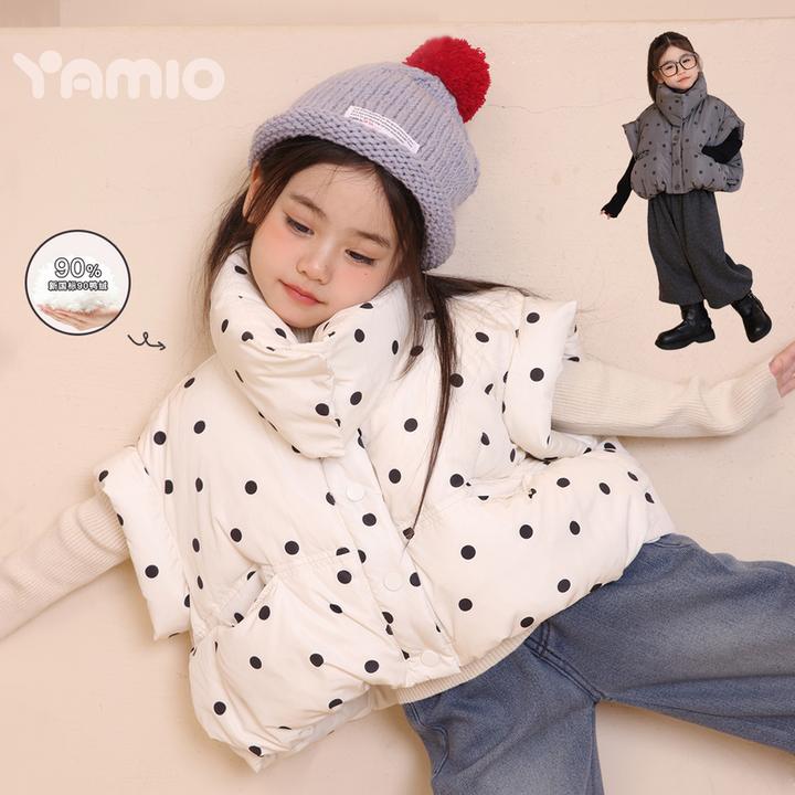 YAMIO杨梅家2025冬季新款儿童女童装波点羽绒服马甲CF4050