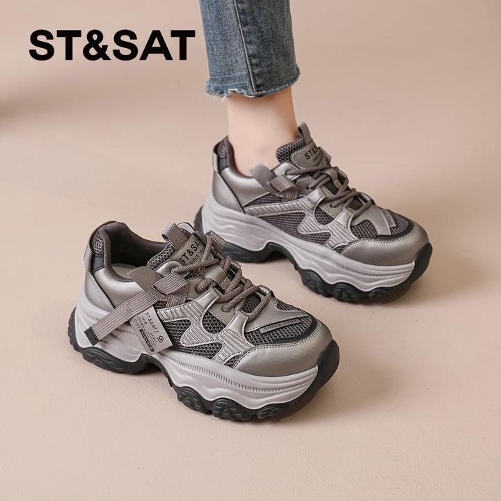 星期六2025明星同款百搭鞋子老爹鞋秋季透气增高舒适软底时尚女鞋