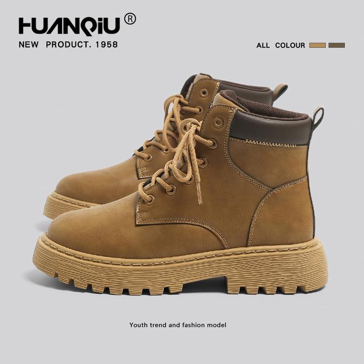 环球厚底内增高马丁靴男款2025新款秋季百搭大黄靴休闲运动工装靴