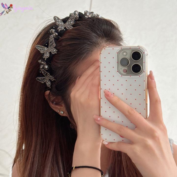 法式轻奢满钻立体蝴蝶发箍水钻高颅顶头箍防滑带齿洗脸压发卡气质