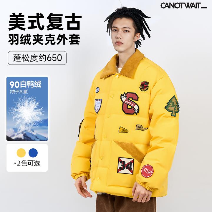 陈伟霆羽绒夹克ROUND TWO联名美式复古白鸭绒羽绒夹克外套秋冬