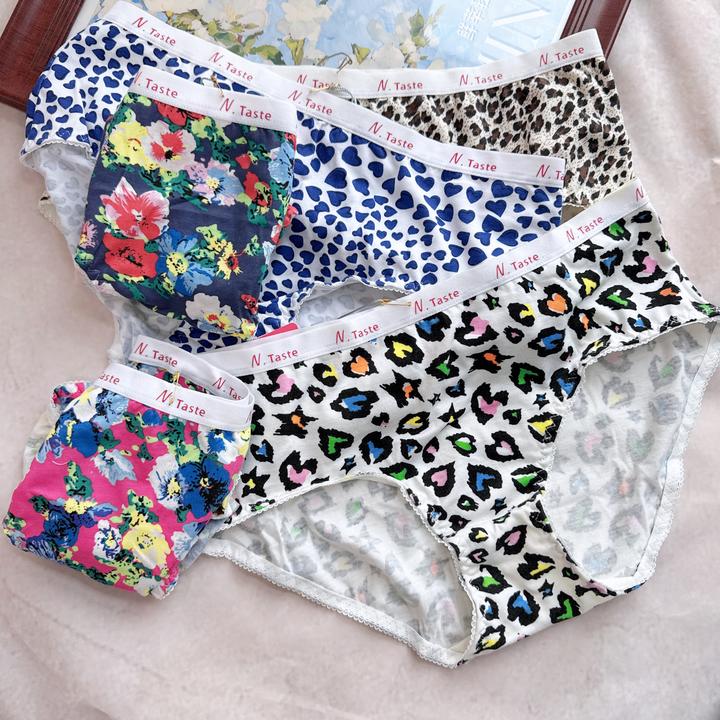 私之森语花色简约中低腰透气舒适大码内裤女